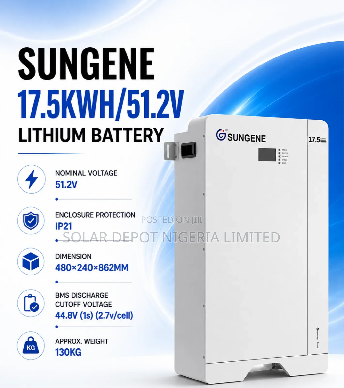 SUNGENE 17.5kWh 51.2V LifePO4 Lithium Battery