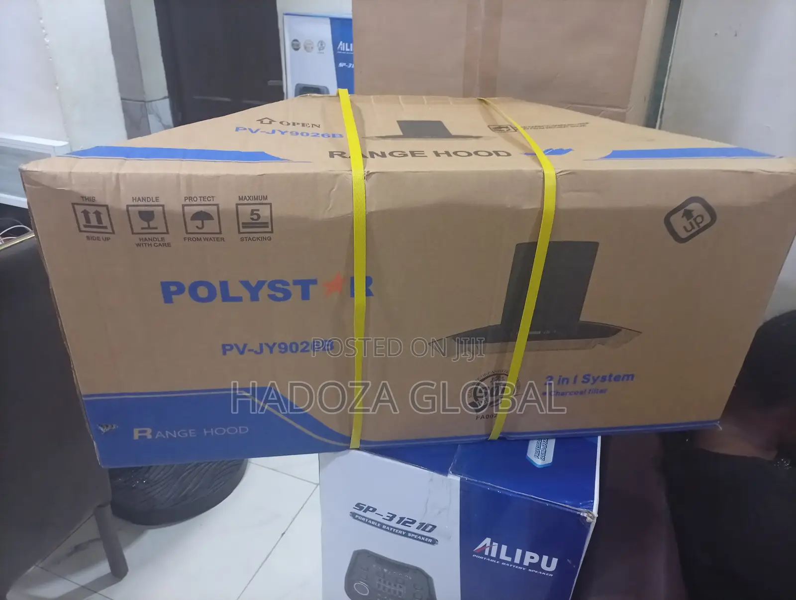 Polystar 90cm Black Tempered Glass Rangehood