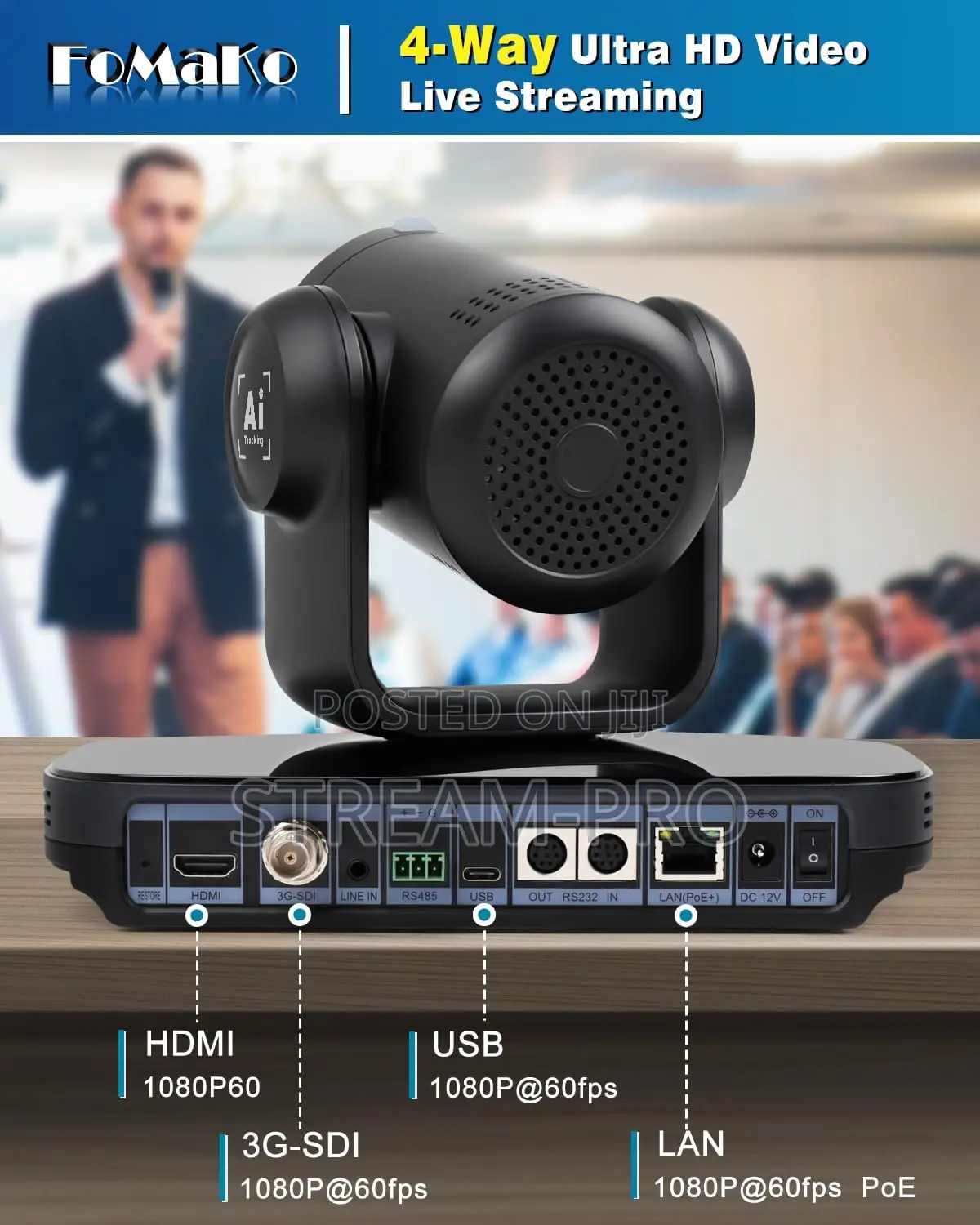 Fomako PTZ Camera Hdmi 1080p60 Ai Auto-Tracking PTZ Camera