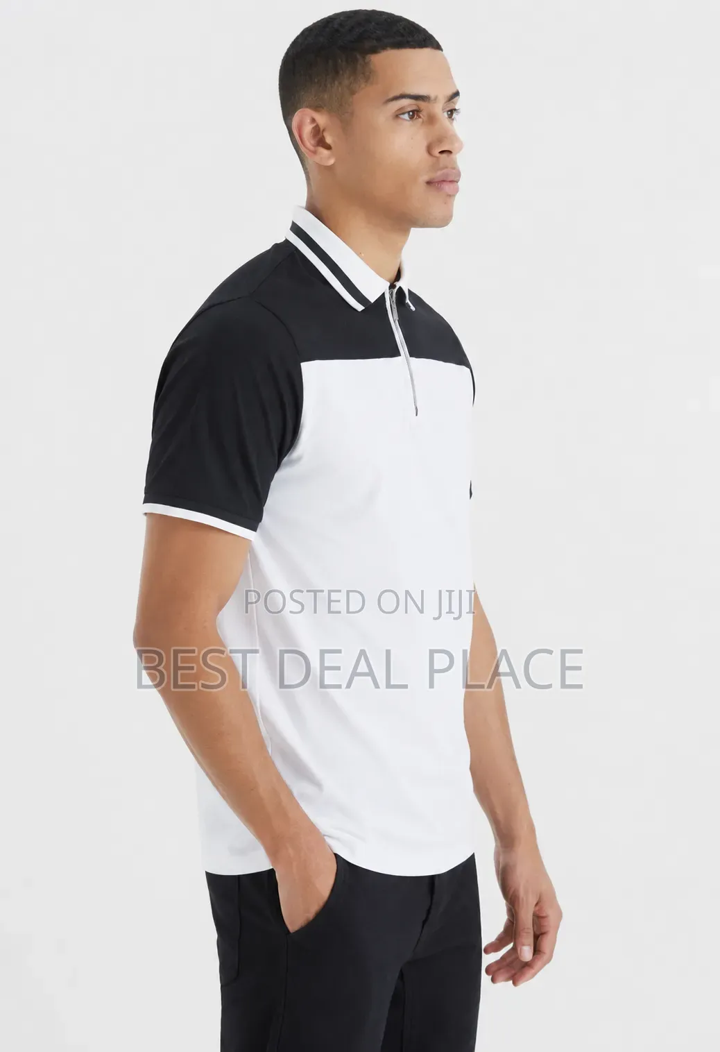 BoohooMan Colour Block Zip Neck Polo T-Shirt (Genuine UK Import)