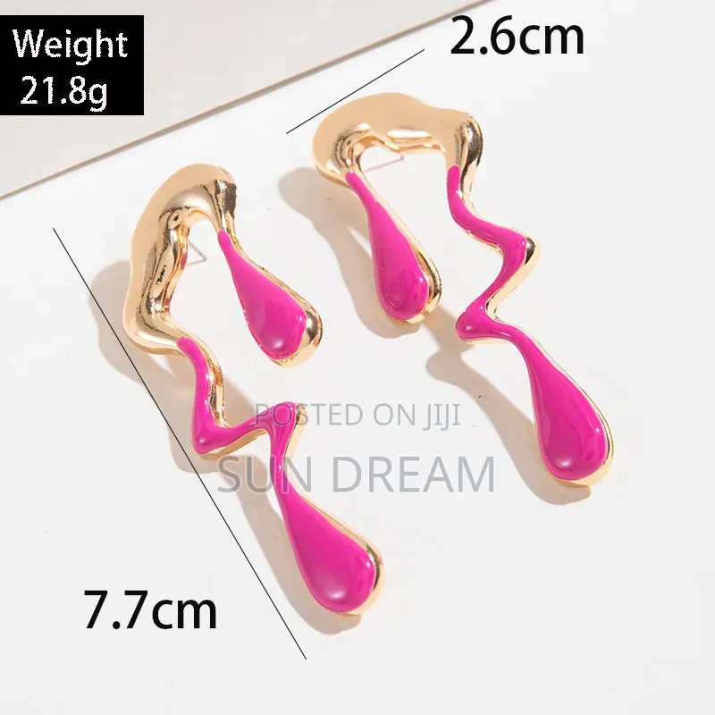 Ladies Earrings Golden Pink, Gold White Earrings Accessories