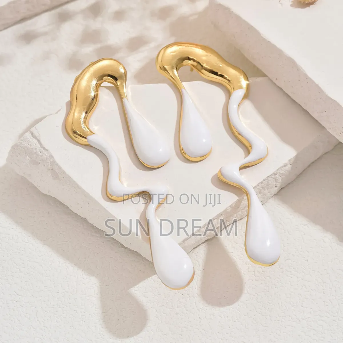 Ladies Earrings Golden Pink, Gold White Earrings Accessories