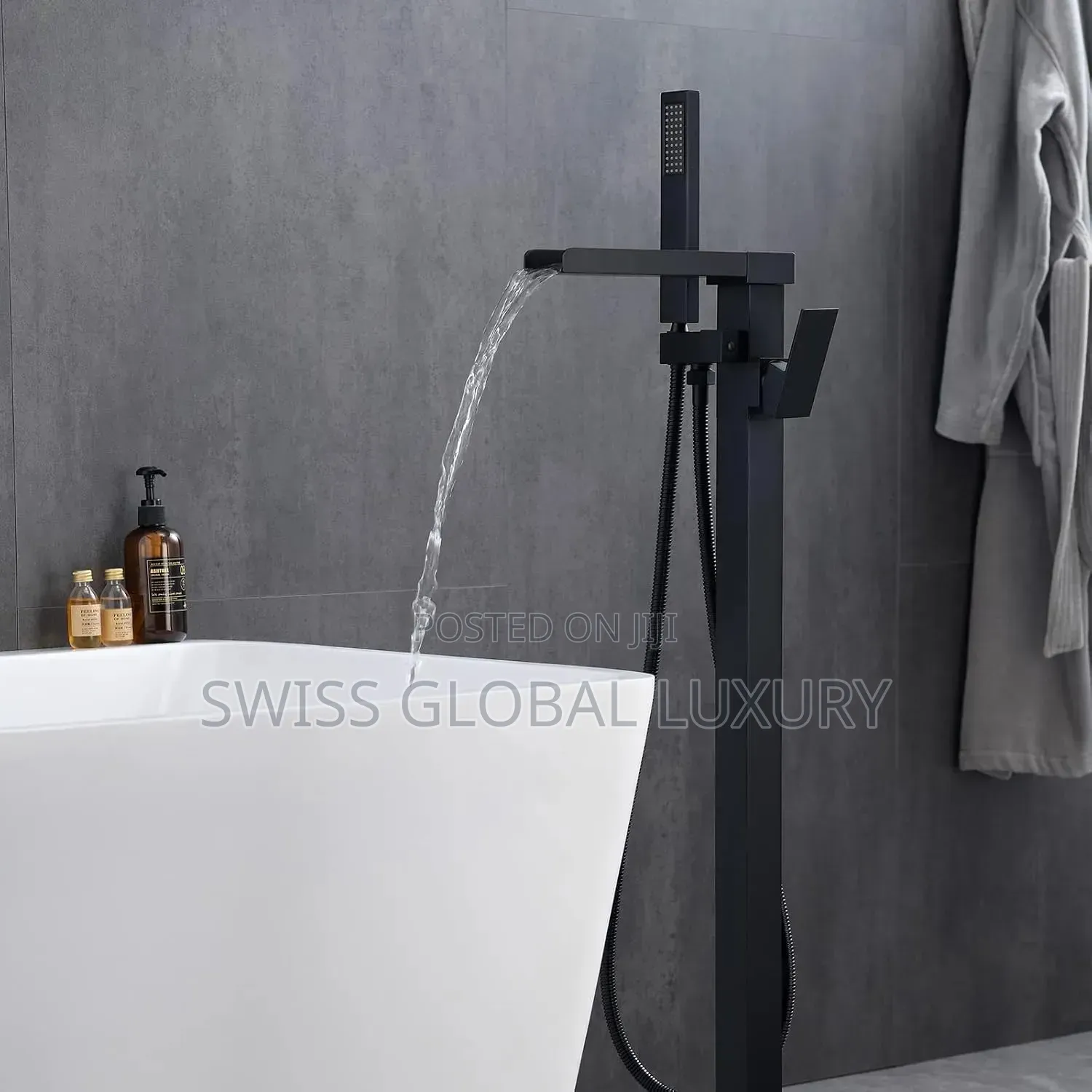 High Quality Black Standing Waterfall Bathtub Mixer Tap.
