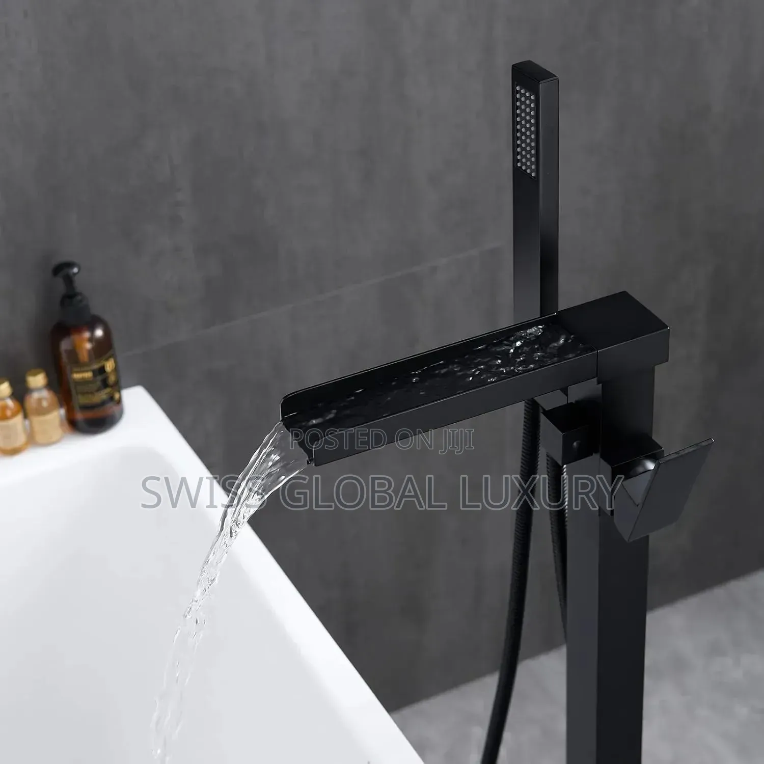 High Quality Black Standing Waterfall Bathtub Mixer Tap.