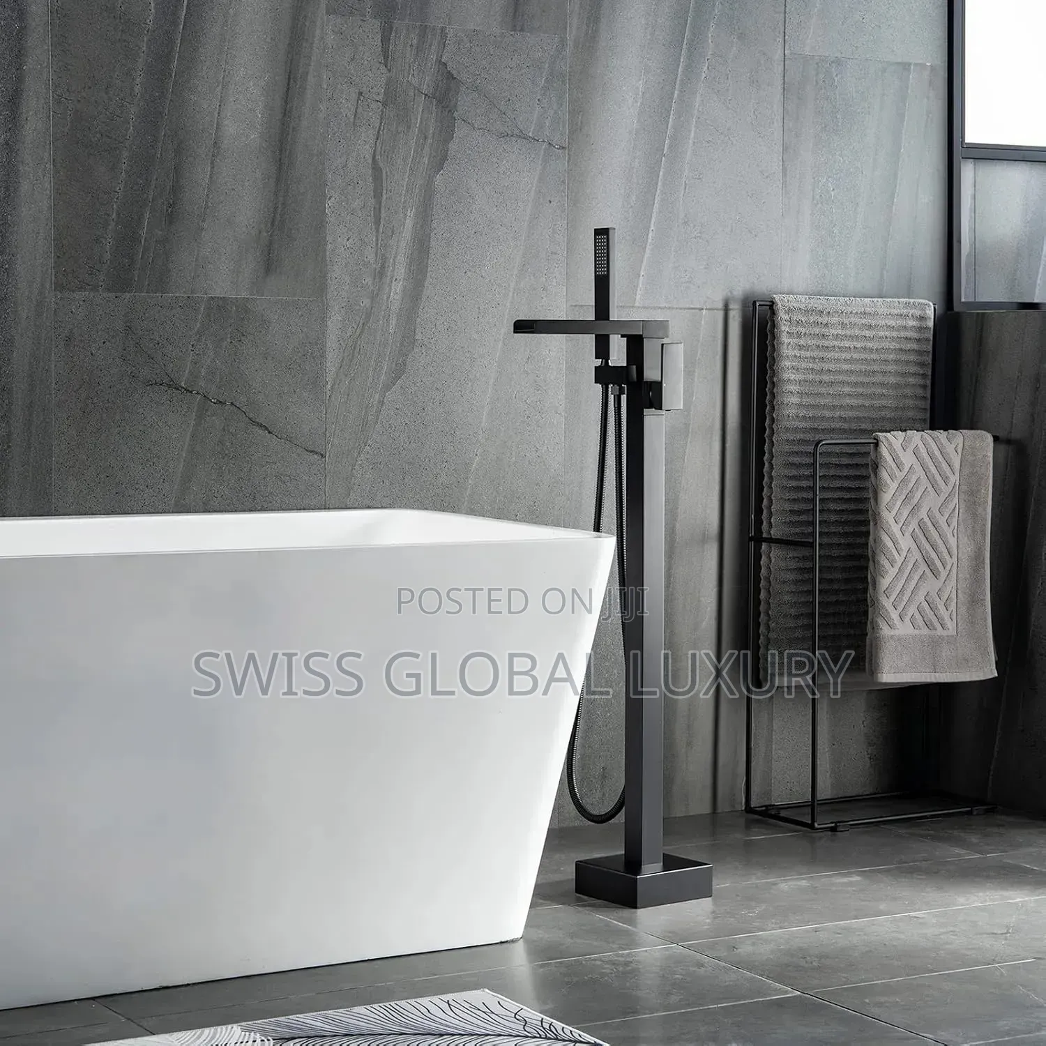 High Quality Black Standing Waterfall Bathtub Mixer Tap.