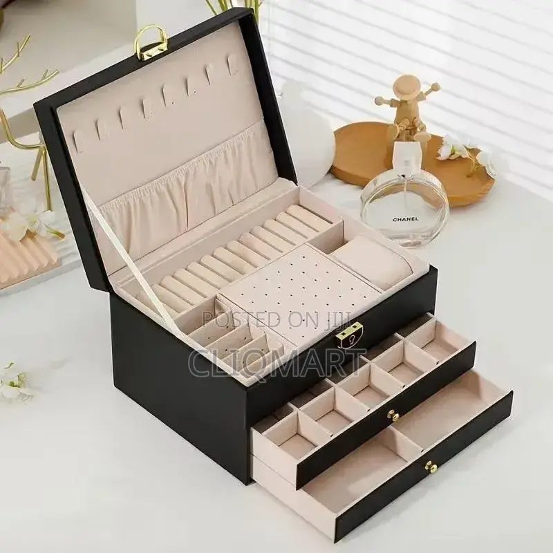 Three Layer Jewelry Box Organizer With Lock - Large Jewellery Case