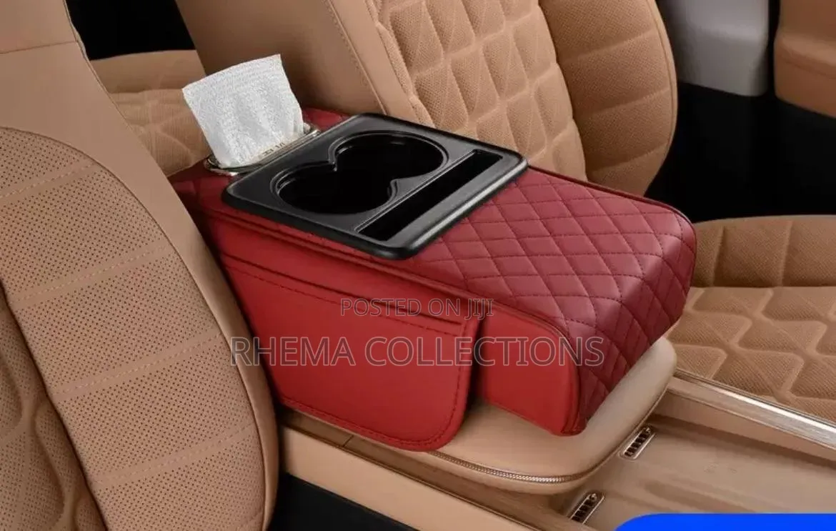 Car Armrest Pad With Built-in Cup Holder, Tissue Box Phone Pocket