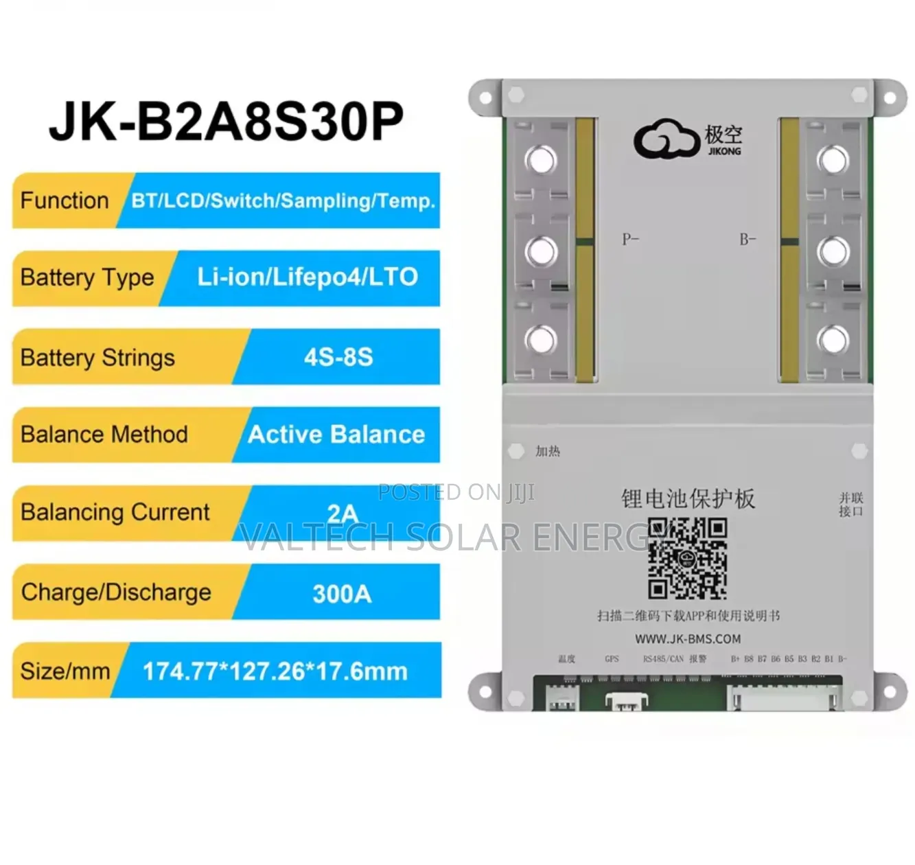 Jk-B2a8s30p 300a 4s-8s 2a Active Balancer Smart Lithium Battery BMS