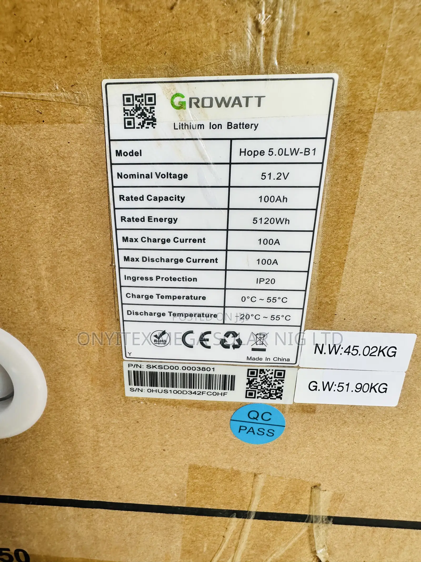 Growatt Lithium Ion Battery 5kwh 48v With Warranty