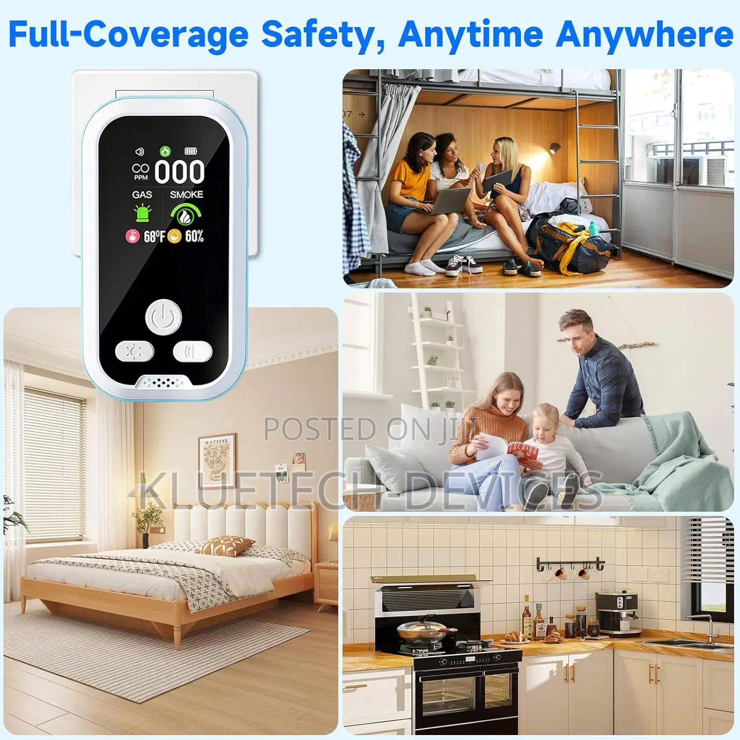 5 in 1 Plug-in Smoke & Co & Flammable Gas Detector Sound+Light Alarm