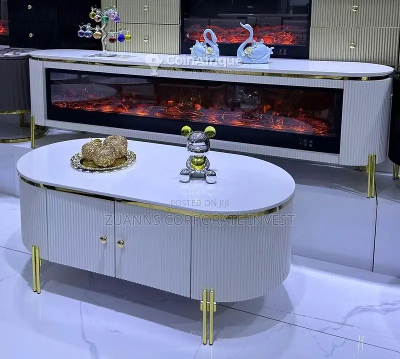 Luxury Fireplace TV Stand and Coffee Table Combo Set