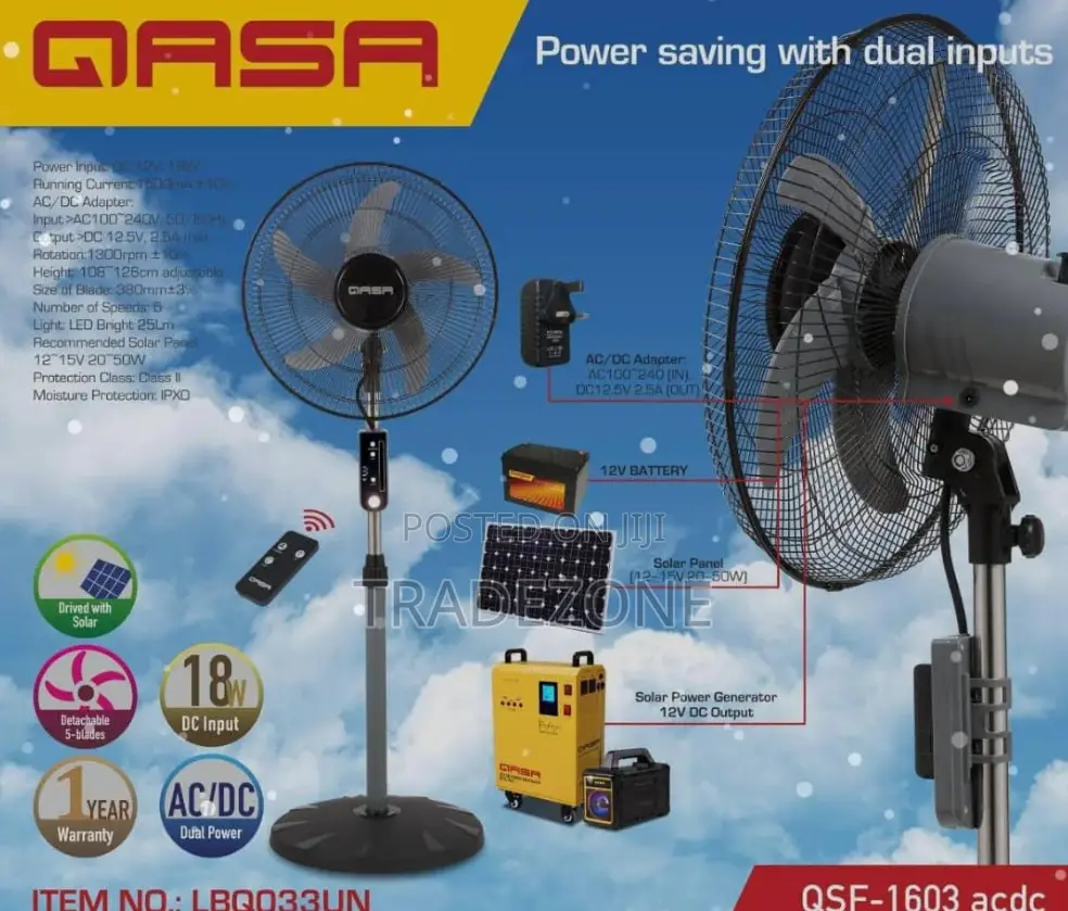 Qasa 16 Inches. AC/DC STANDING FAN - Non Rechargeable