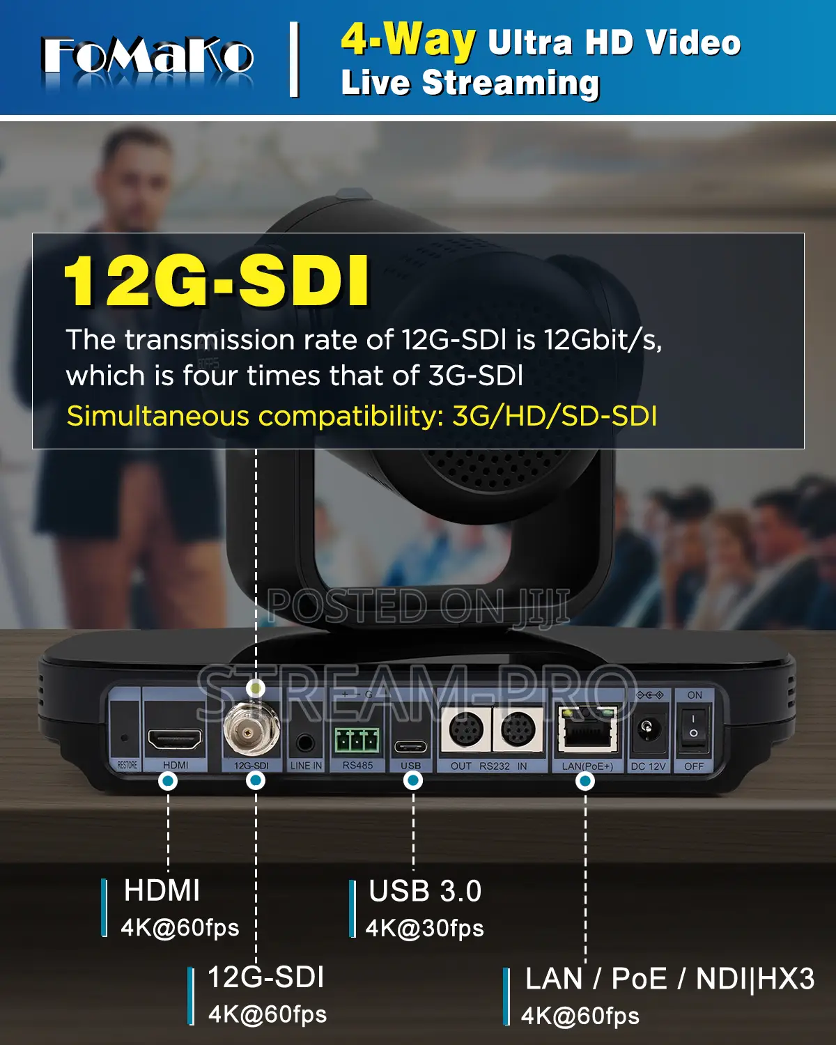 FoMaKo K820S NDI/12G-SDI PTZ Camera With 20x Optical Zoom