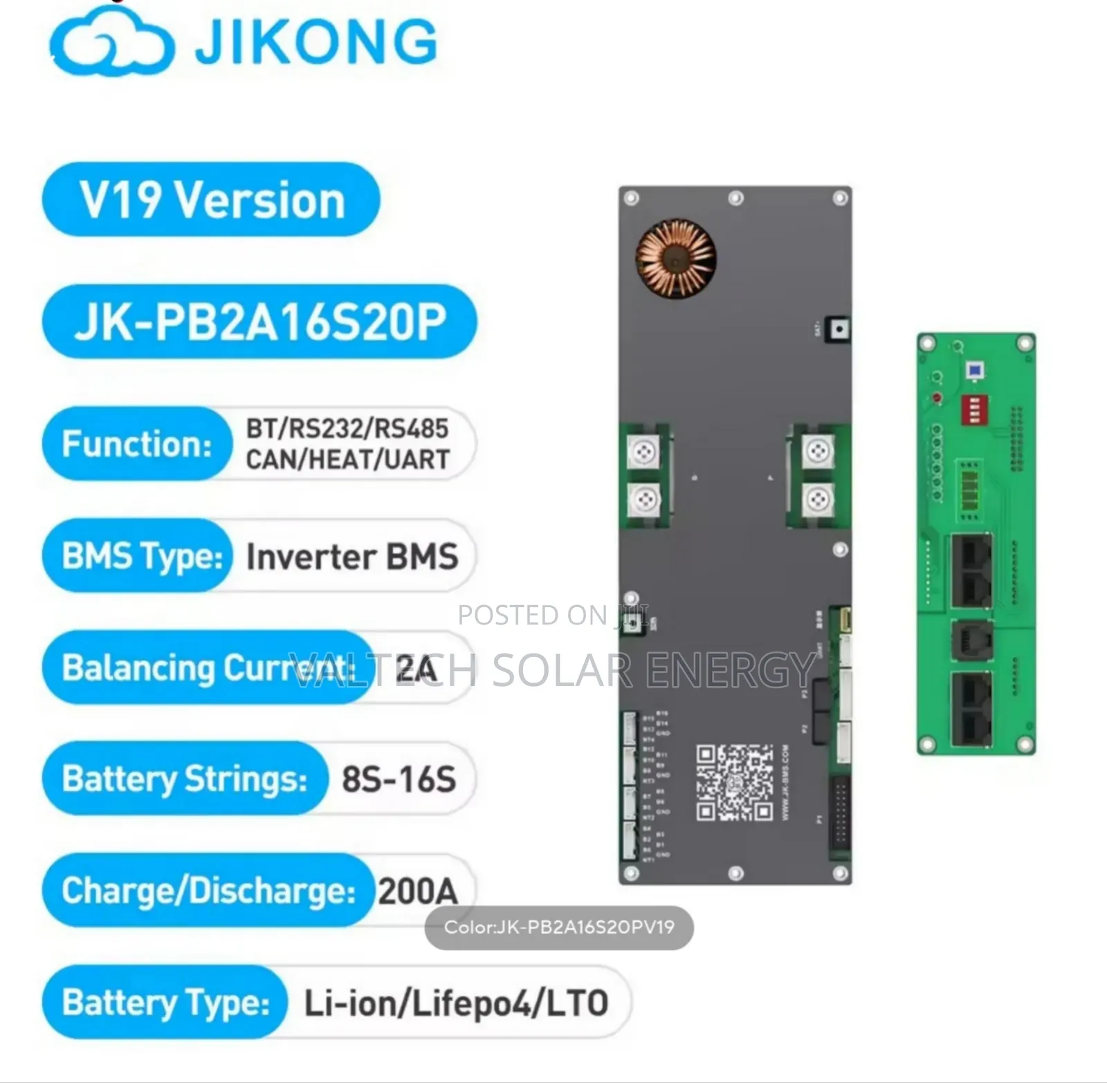 Jk-Pb2a16s20p 200a 16s 2a Inverter Smart BMS With Communication Ports