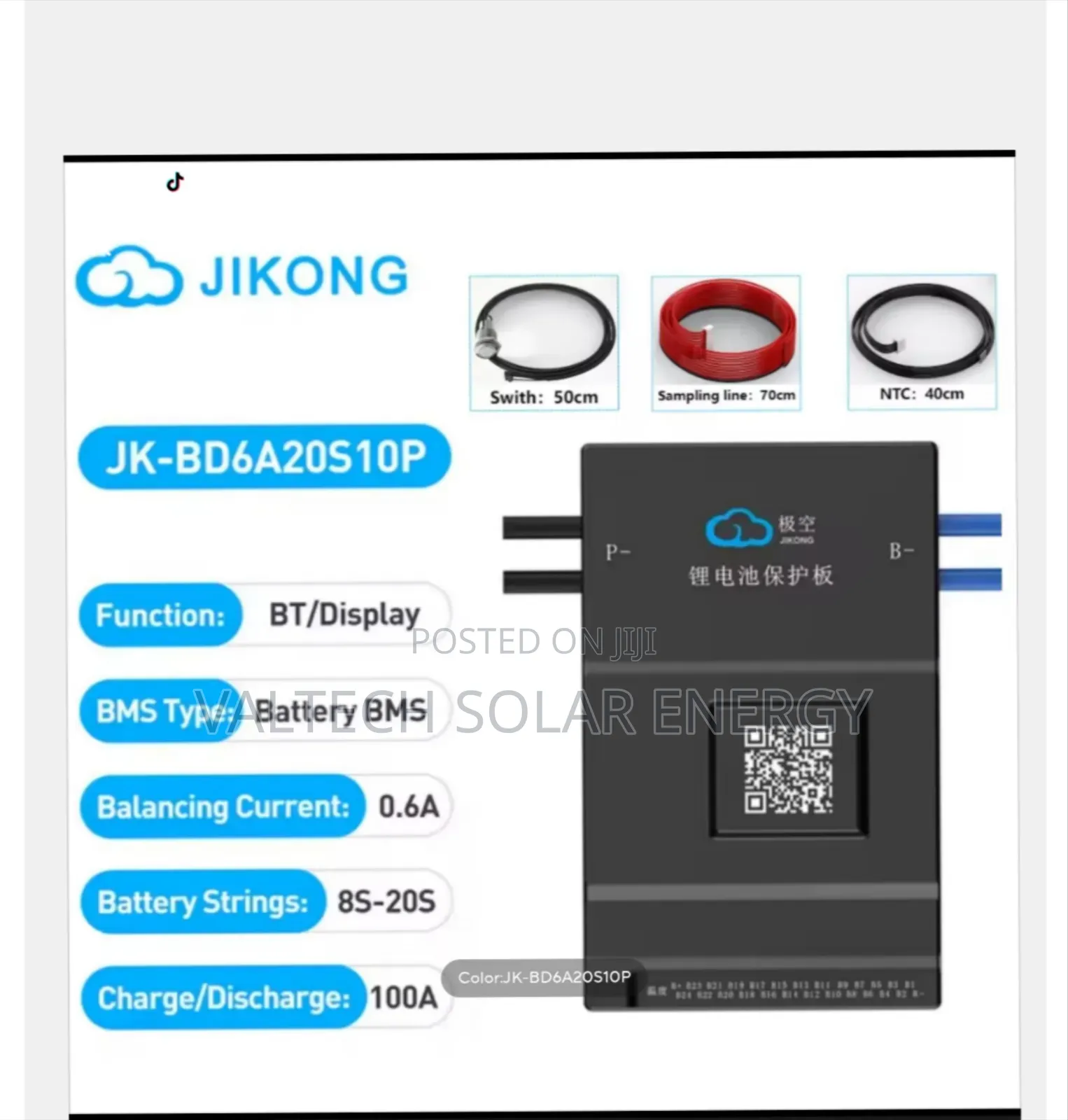 Jk Jikong Bd6a24s10p 100a 8s-24s Smart BMS for 24v to 72v Battery