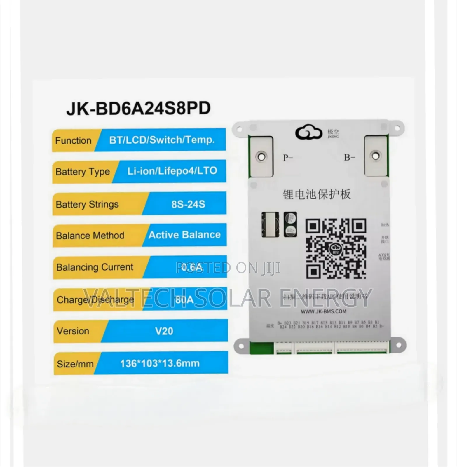 Jk Bd6a20s8pd 80a 8s-20s Smart BMS for Lithuim Batteries