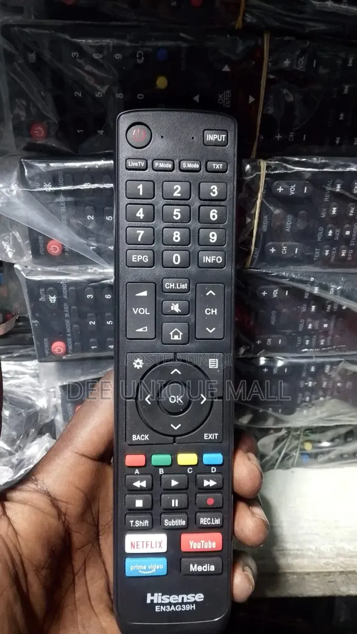 Hisense EN3AG39H Remote Control Designed for Smart LED LCD TVs.