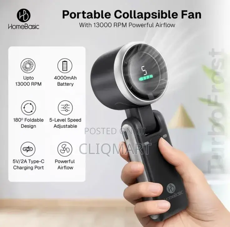 Foldable Handheld Turbo Fan – Rechargeable Portable Mini Fan