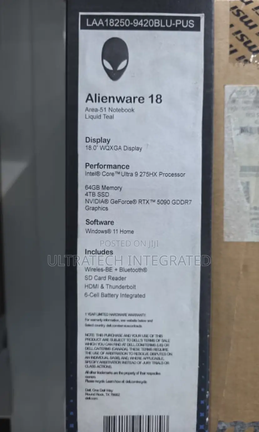 New Laptop Alienware 18 Area-51 64GB Intel Core Ultra 9 SSD 4T
