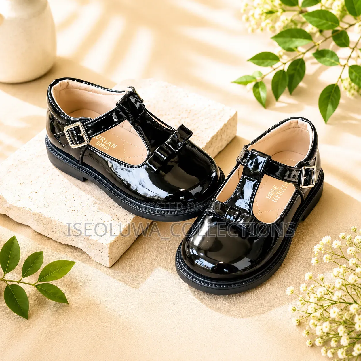 Girls' Black Patent Double-Buckle Mary Jane School Shoes