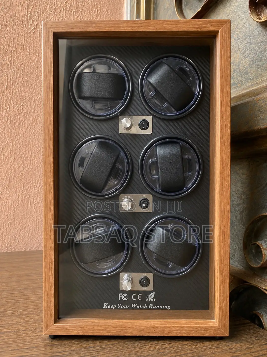 6-Slot Automatic Watch Winder | LED Light | Quiet Motor- Leather