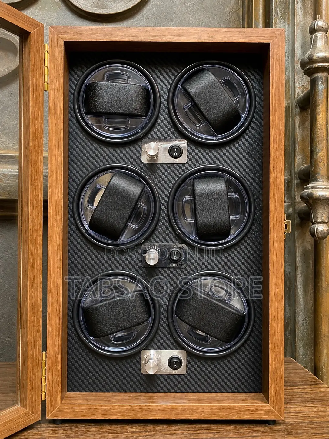 6-Slot Automatic Watch Winder | LED Light | Quiet Motor- Leather