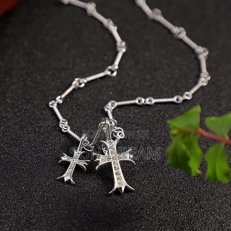 Unisex Diamond Necklace Silver Cross Necklace Gift