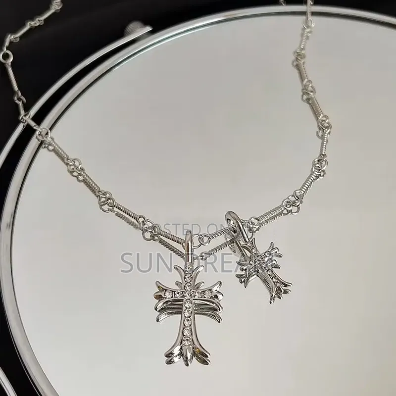Unisex Diamond Necklace Silver Cross Necklace Gift