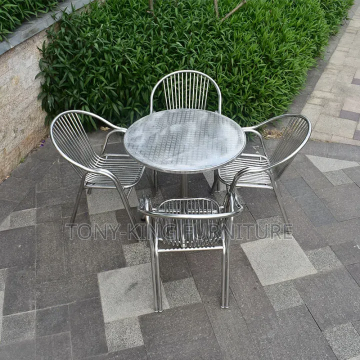 Foldable Outdoor Dining Square Stainless Steel Table With Black Marble