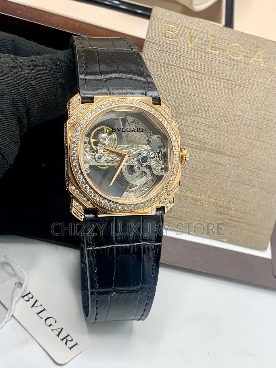 Bvlgari Quality Luxury Men Genuine Leather Automatic Engine Wristwatch