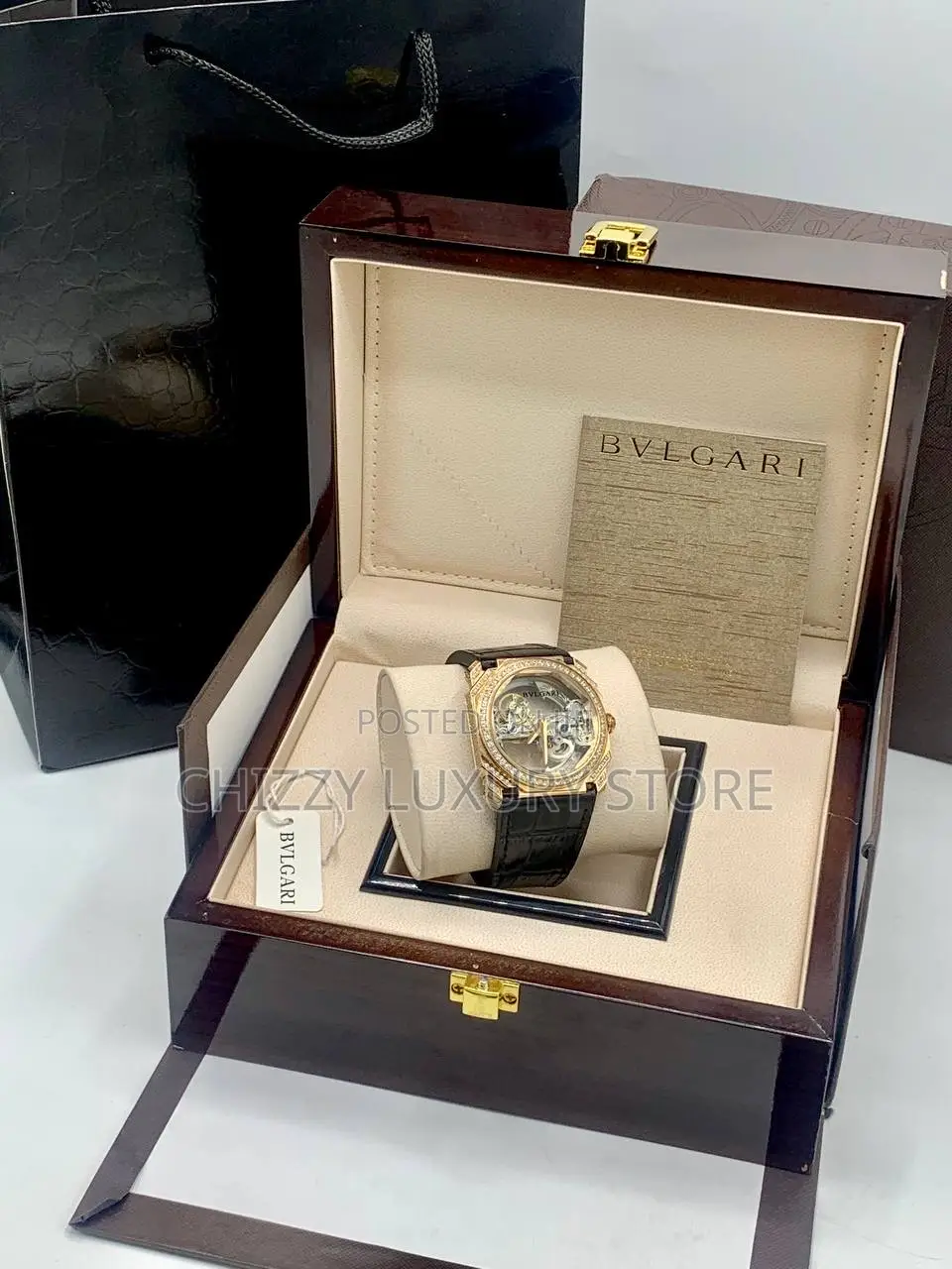 Bvlgari Quality Luxury Men Genuine Leather Automatic Engine Wristwatch