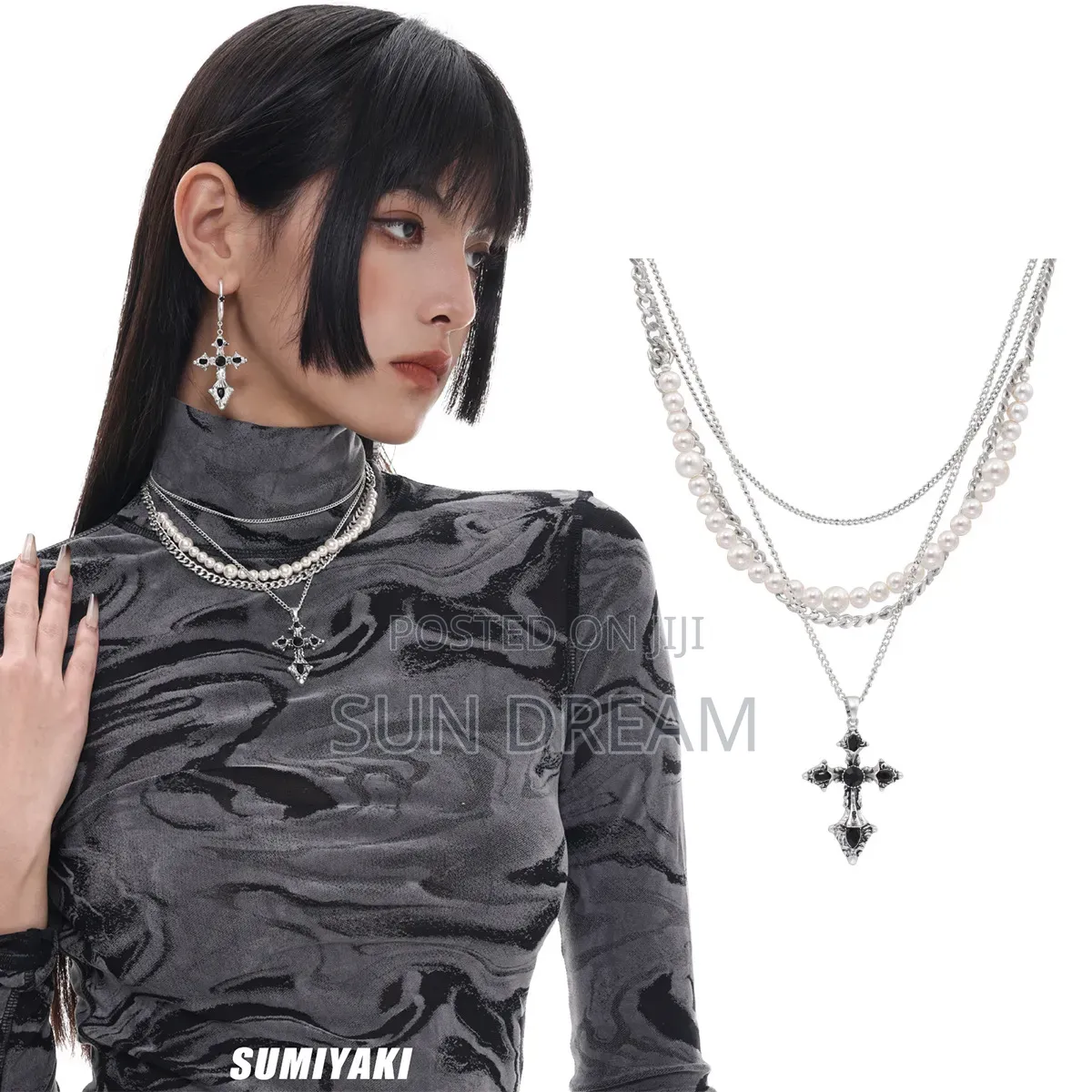 Unisex 4 Layers Necklace Crossed Necklace With Pearl Necklaces Gift