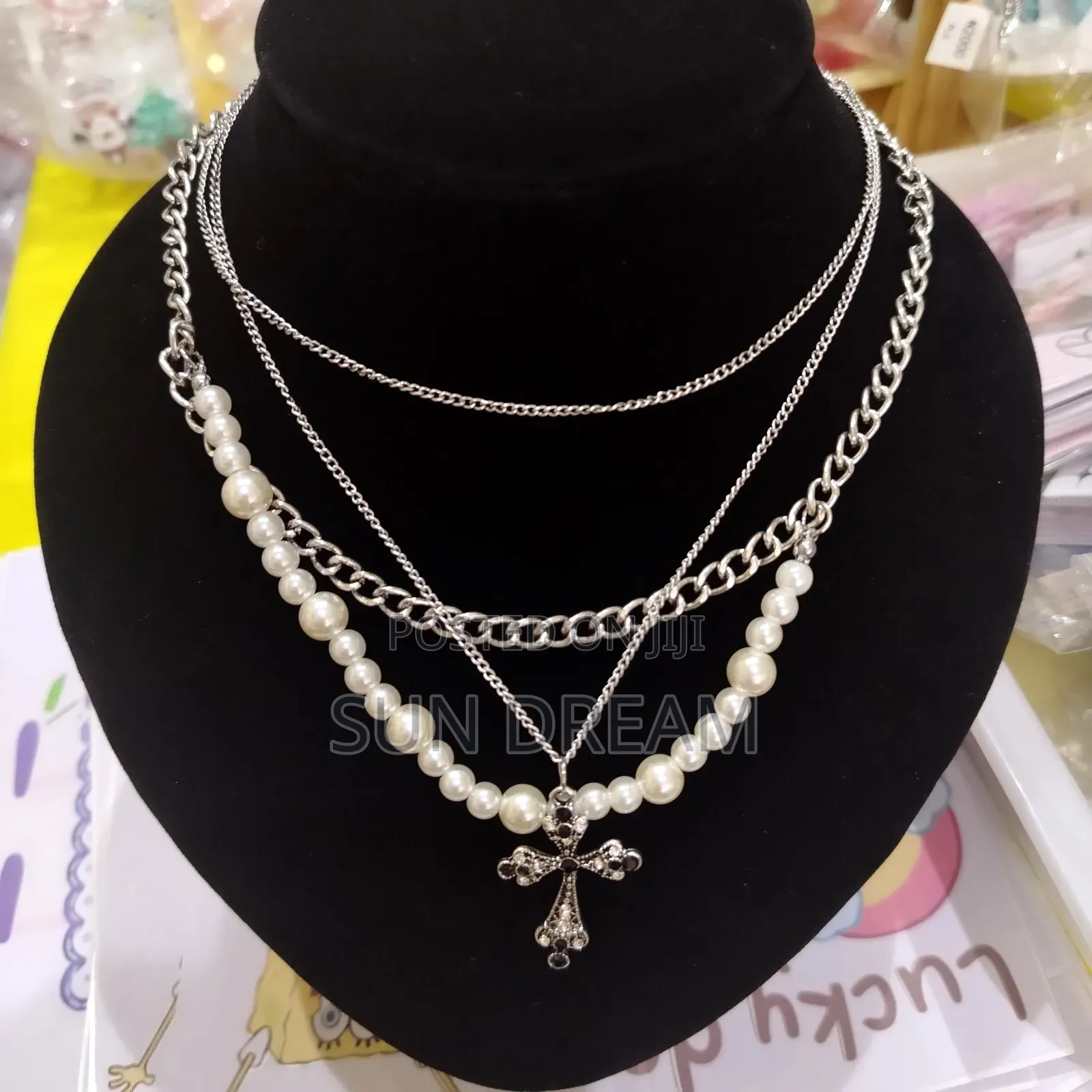Unisex 4 Layers Necklace Crossed Necklace With Pearl Necklaces Gift