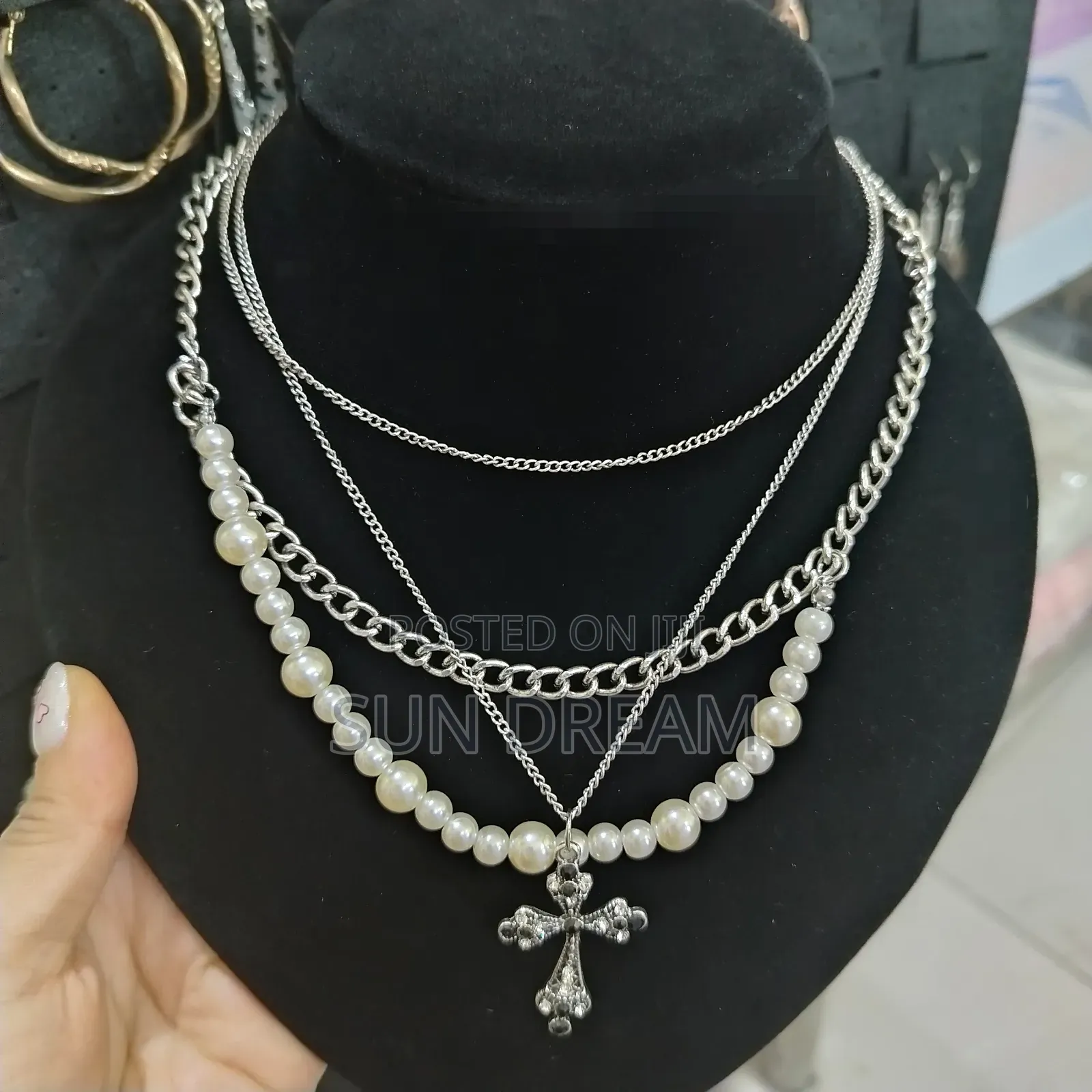 Unisex 4 Layers Necklace Crossed Necklace With Pearl Necklaces Gift