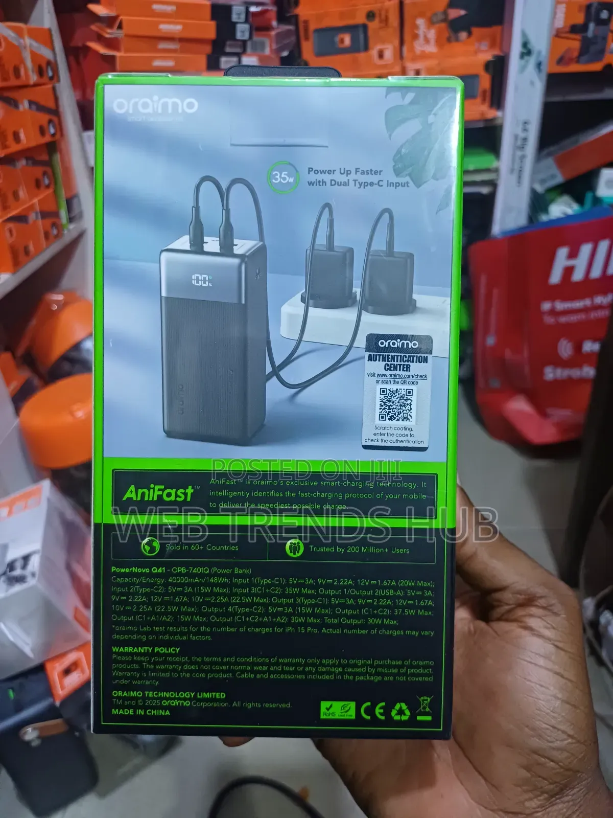 Oraimo 40,000mAh Power Bank (OPB-7401Q) - 35W Dual Type-C in Out