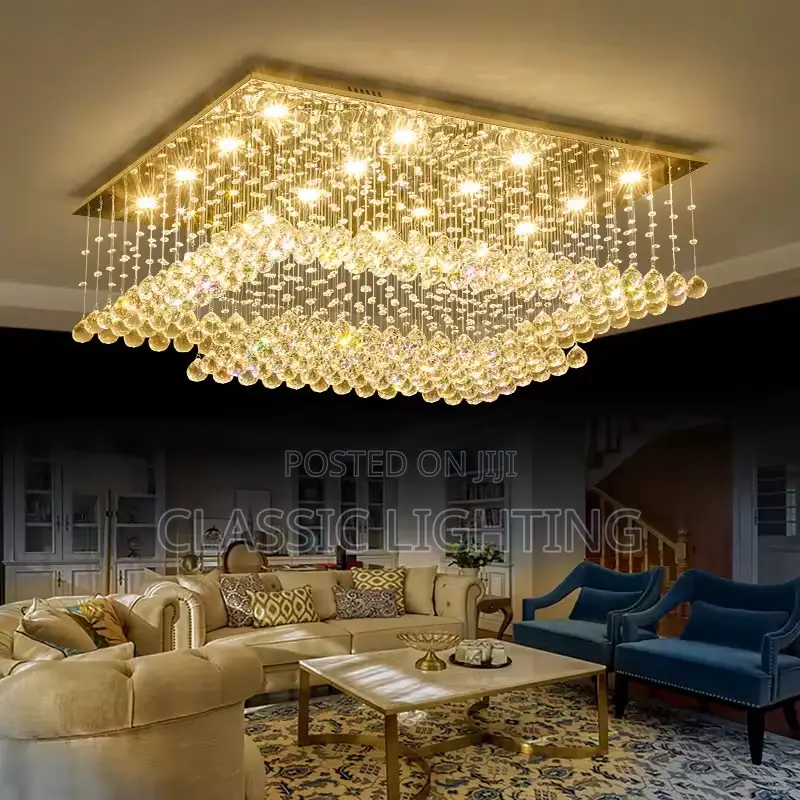 Led Crystal Ceiling Chandelier Rectangular Living Room Light