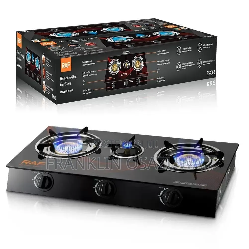 RAF 3 Burner Tempered Glass Gas Cooker Table Gas Stove Auto Ignition