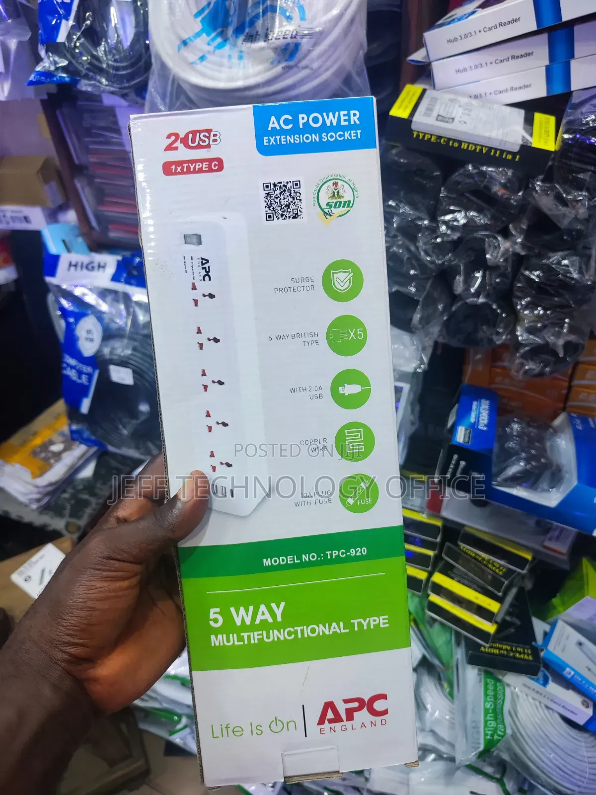 APC England 5-Way Multifunctional AC Power Extension Socket