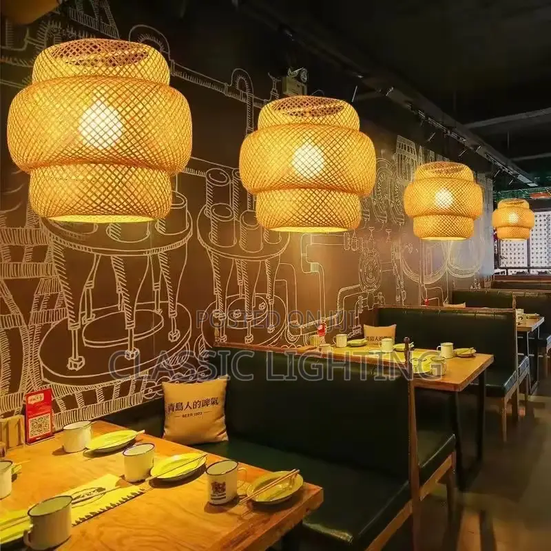 Creative LED Bamboo Art Rattan Bamboo Pendant Light E27 Bar Counter