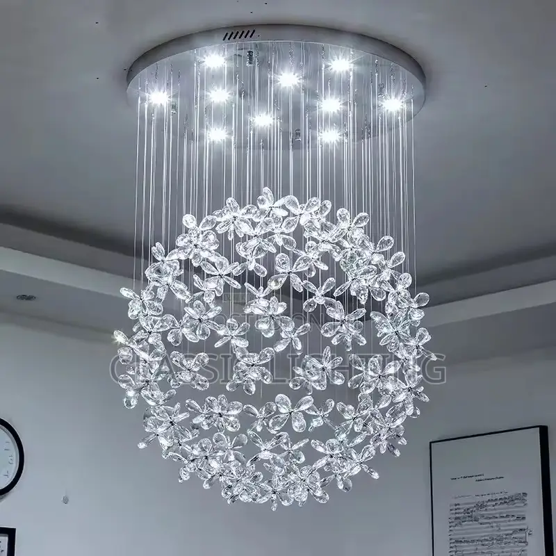 Crystal Clear Ceiling Lamps Flower Ball Stairway Modern Villa Light