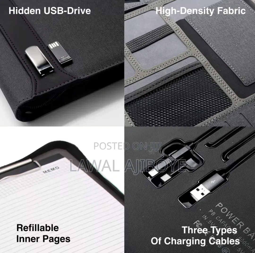 Leather Padfolio With Wireless Charging Hidden Handle and Clipboard