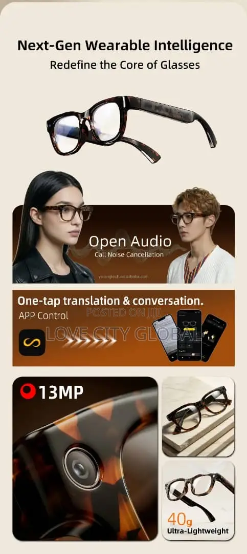 V6S Tortoiseshell Smart Glass 13MP Camera BT Call Wit Carry Case 2Lens