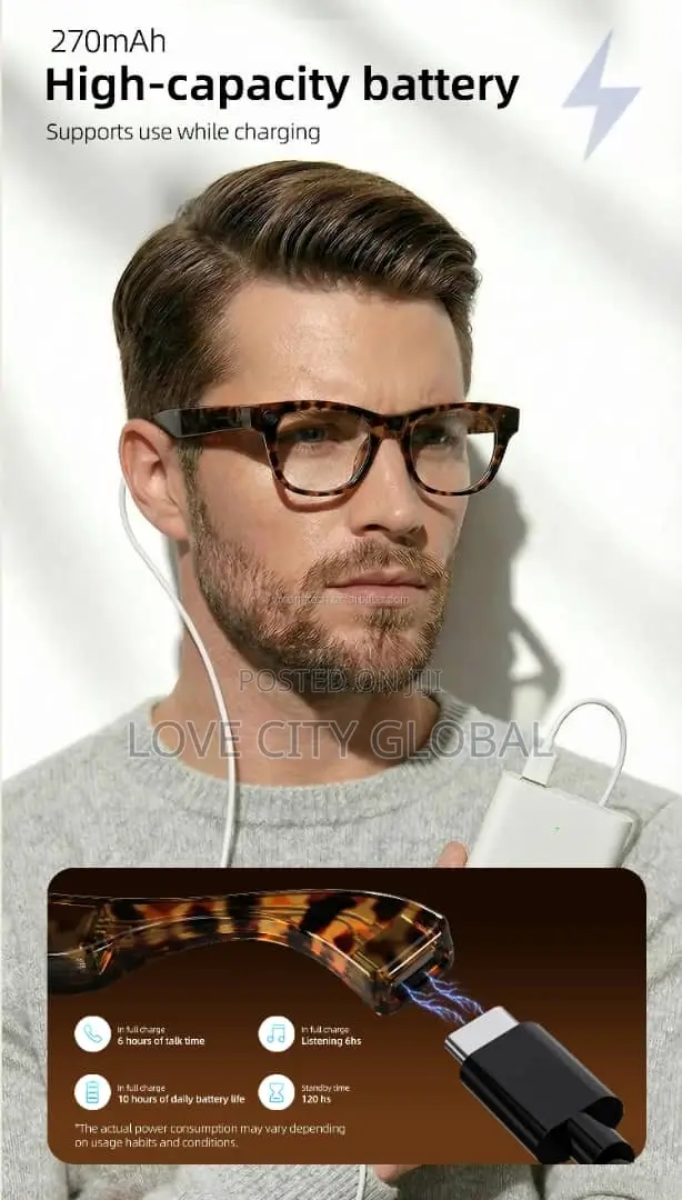 V6S Tortoiseshell Smart Glass 13MP Camera BT Call Wit Carry Case 2Lens