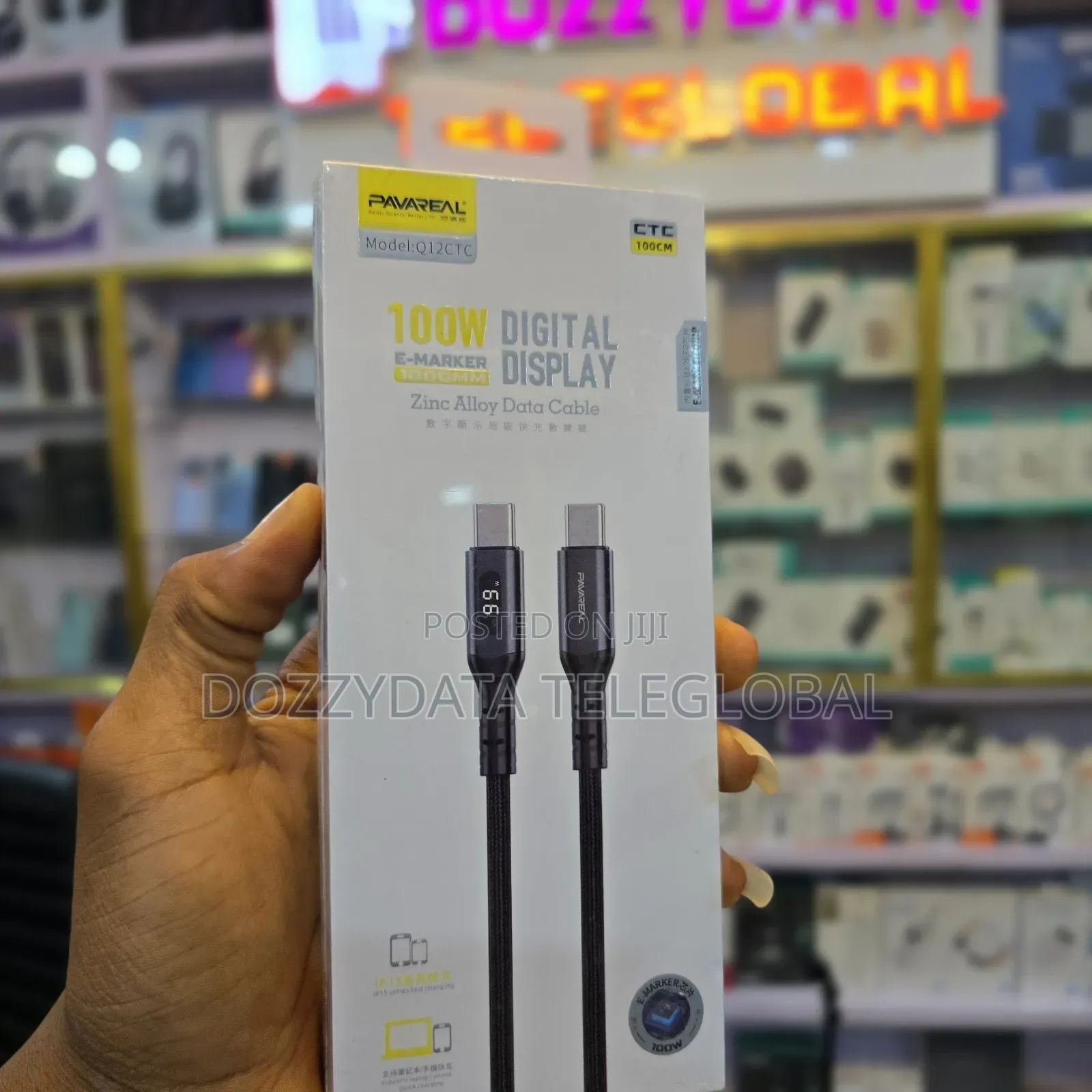 Pavareal Q12CTC 100W USB C Digital Display Zinc Alloy Data Cable