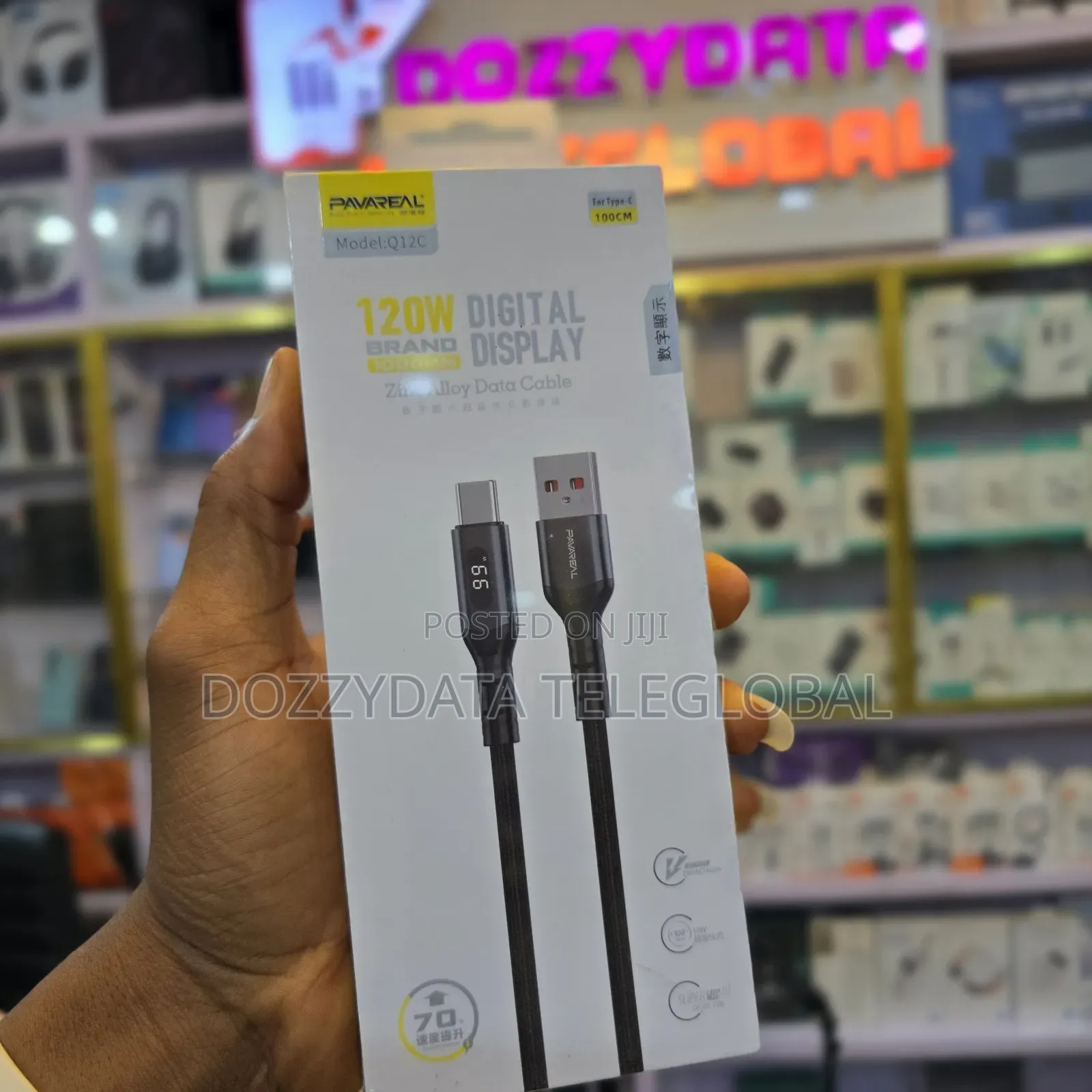 Pavareal Q12C 120W USB C Digital Display Zinc Alloy Data Cable