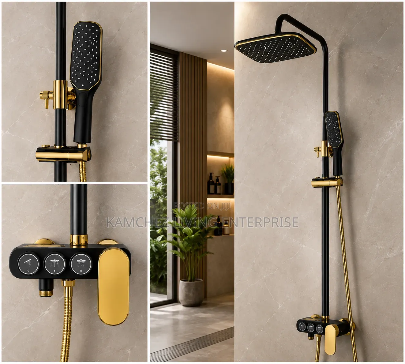 Luxury Black Gold 3 Button Rain Shower Set