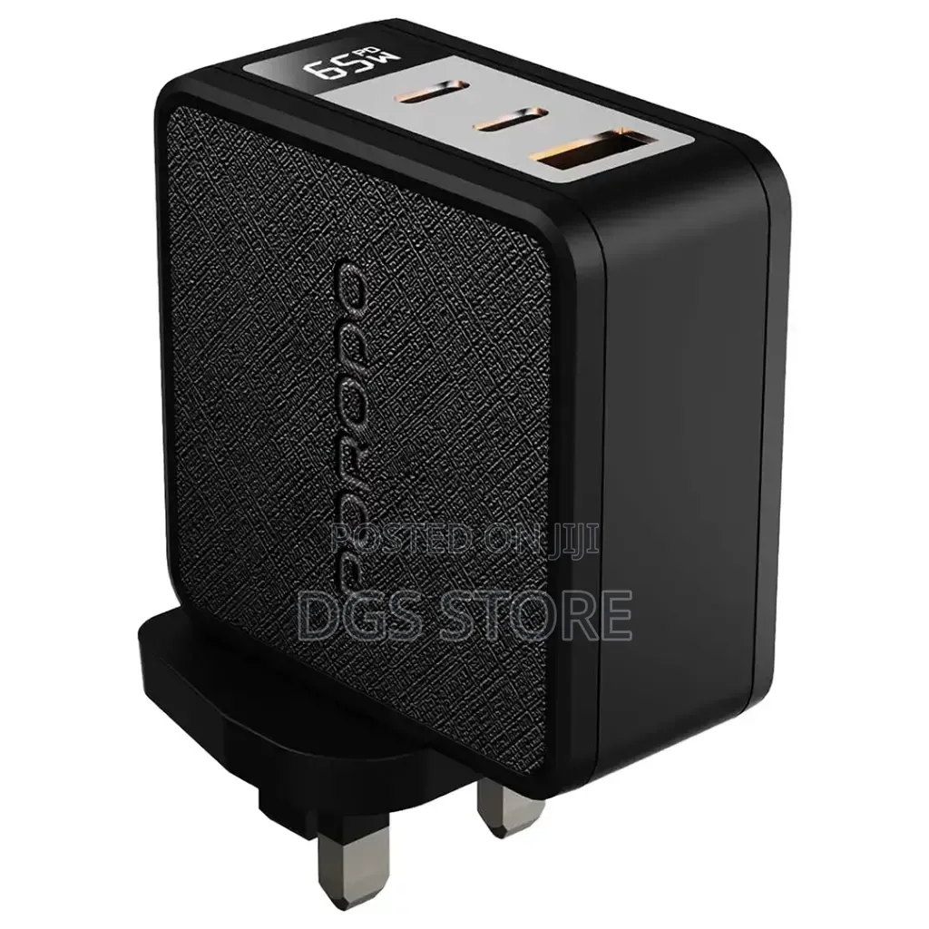 Porodo Quantum GaN 65w Multi Port Charger With Digital Display
