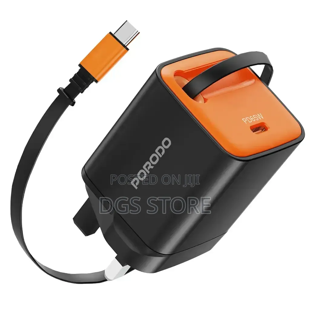 Porodo Tezpatro 65w Gan Charger With USB C Retractable Cable