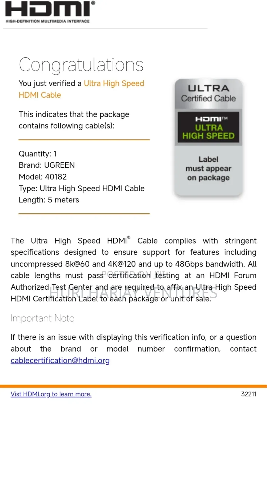 Ugreen 5m HDMI - HDMI V2.1