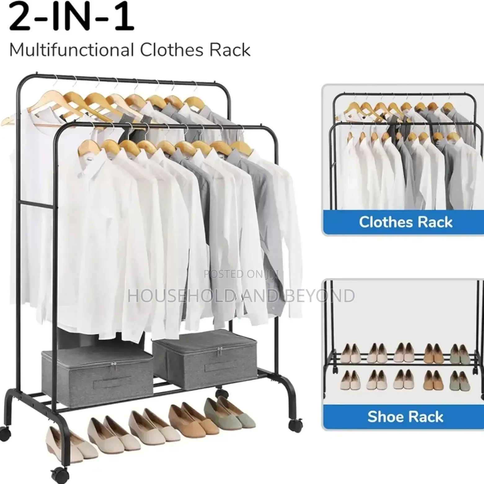 35kg Double Pole Cloth Hanger With Shoe Rack (With Wheels)